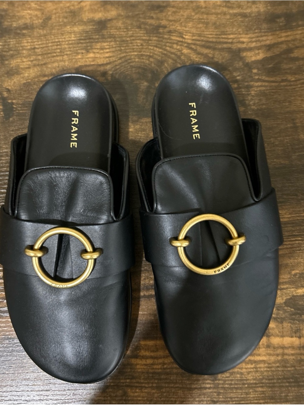 FRAME Spain Le Aspen Black Leather Flats Mules Clogs Shoes Sz 36 EU 6 US - Picture 3 of 11